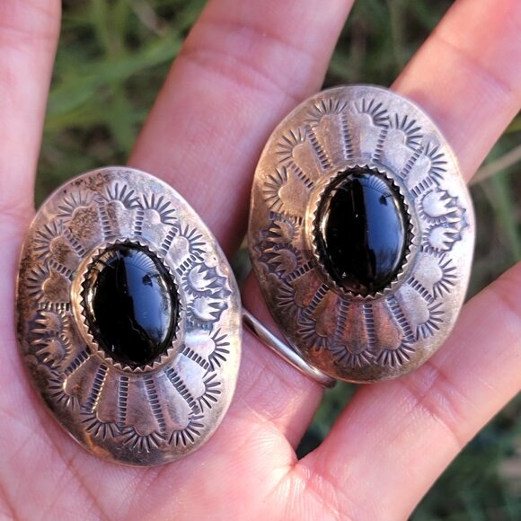 .Absolutely stunning vintage Native American handmade onyx stampwork large state - Picture 5 of 16